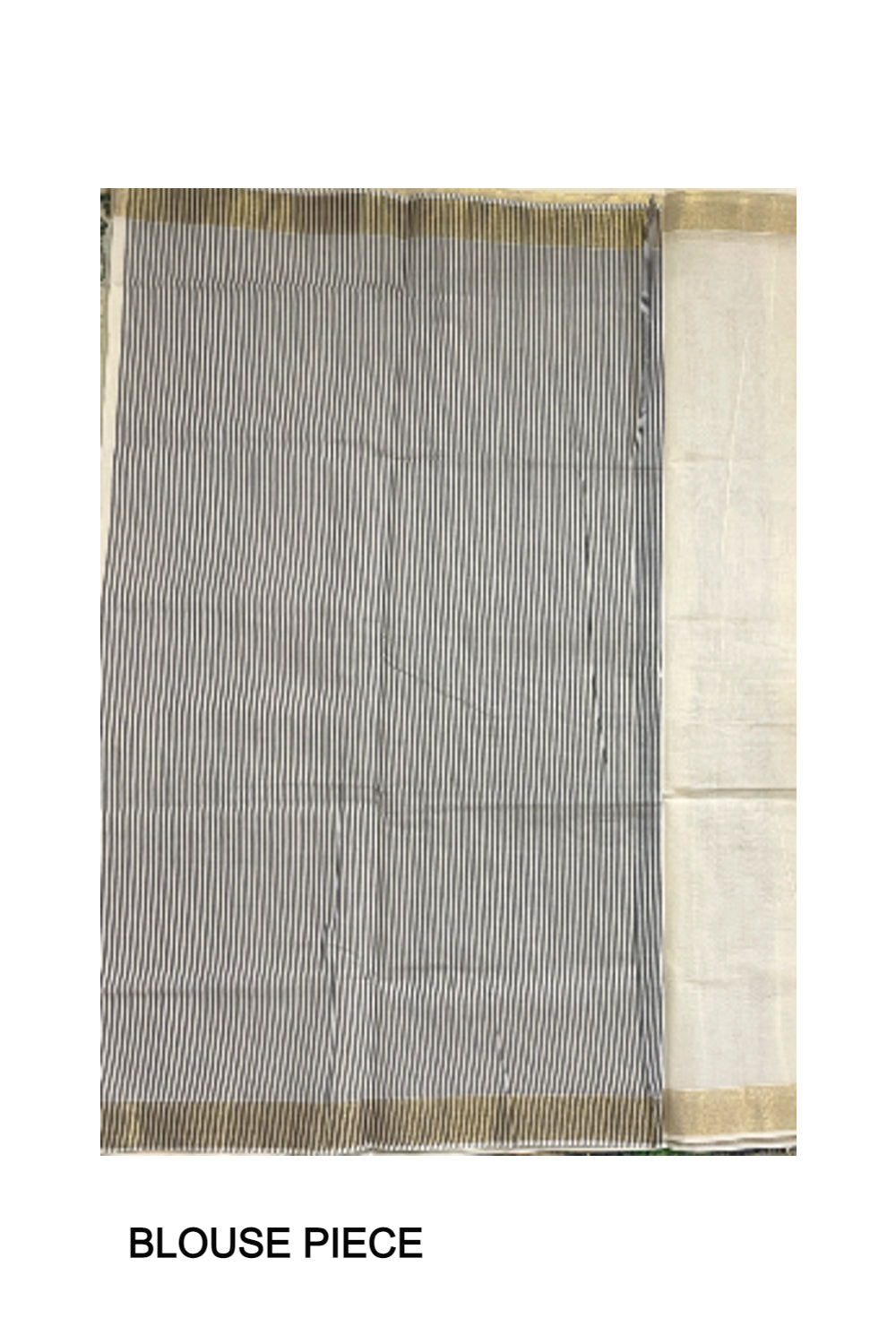 Pure Cotton Off White Kerala Saree with Blue Pallu and Lines Design Running Blouse Piece (Onam Saree 2023)