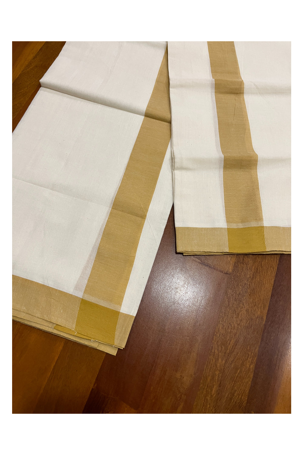 Kerala Cotton Mulloth Mundum Neriyathum Single (Set Mundu) with Yellow Border (Extra Soft Cotton)