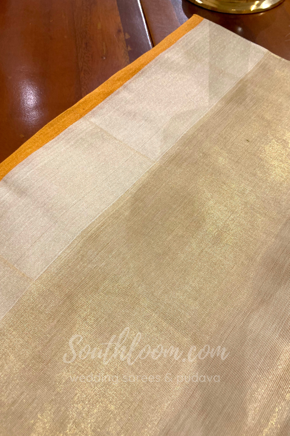 Southloom™ Original Handloom Kasavu Tissue Saree with Beautiful Half and Half Design