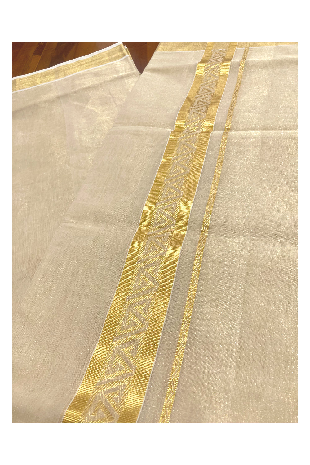 Southloom Premium Handloom Tissue Mundu with Kasavu Woven Border (South Indian Dhoti)