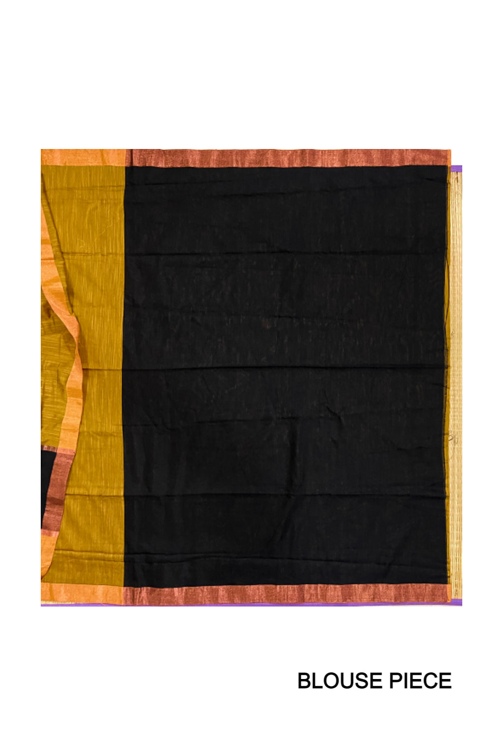 Southloom Cotton Yellow Saree with Kasavu Border and Black Running Blouse Piece