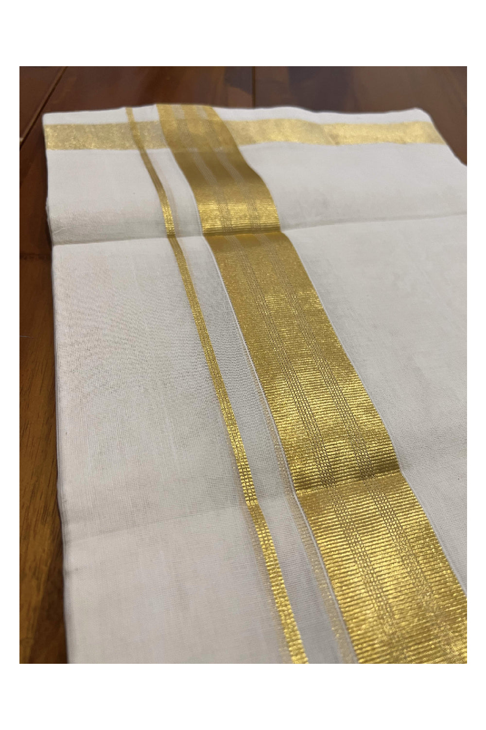 Southloom Balaramapuram Handloom Pure Cotton Wedding Mundu with Kasavu Woven Lines Kara (South Indian Dhoti)