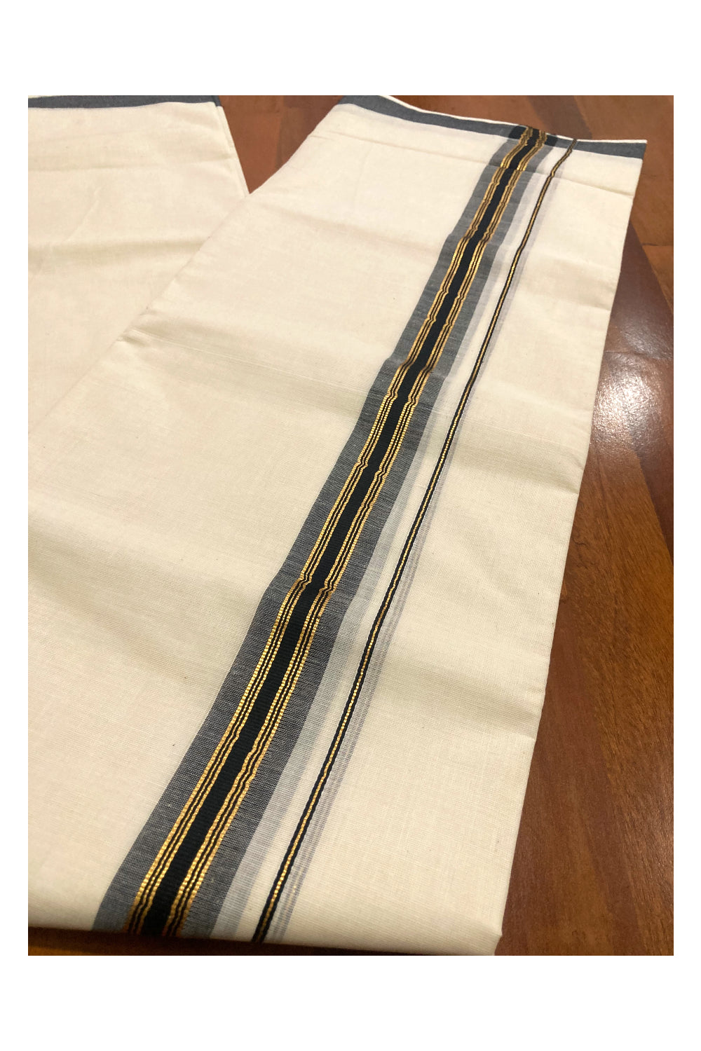 Pure Cotton Kerala Double Mundu with Kasavu and Black Border (South Indian Dhoti)