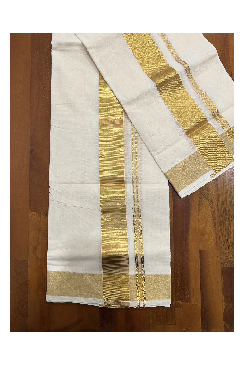 Southloom™ Premium Handloom Plain Double Mundum Neriyathum (Set Mundu) 2 Inch Border