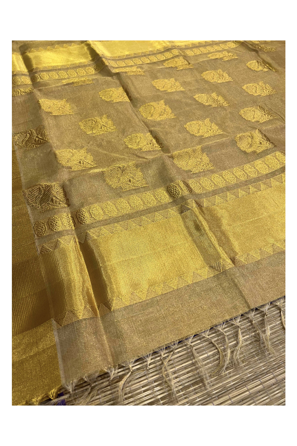 Southloom Kuthampully Handloom Full Kasavu Wedding Saree with Floral Motifs