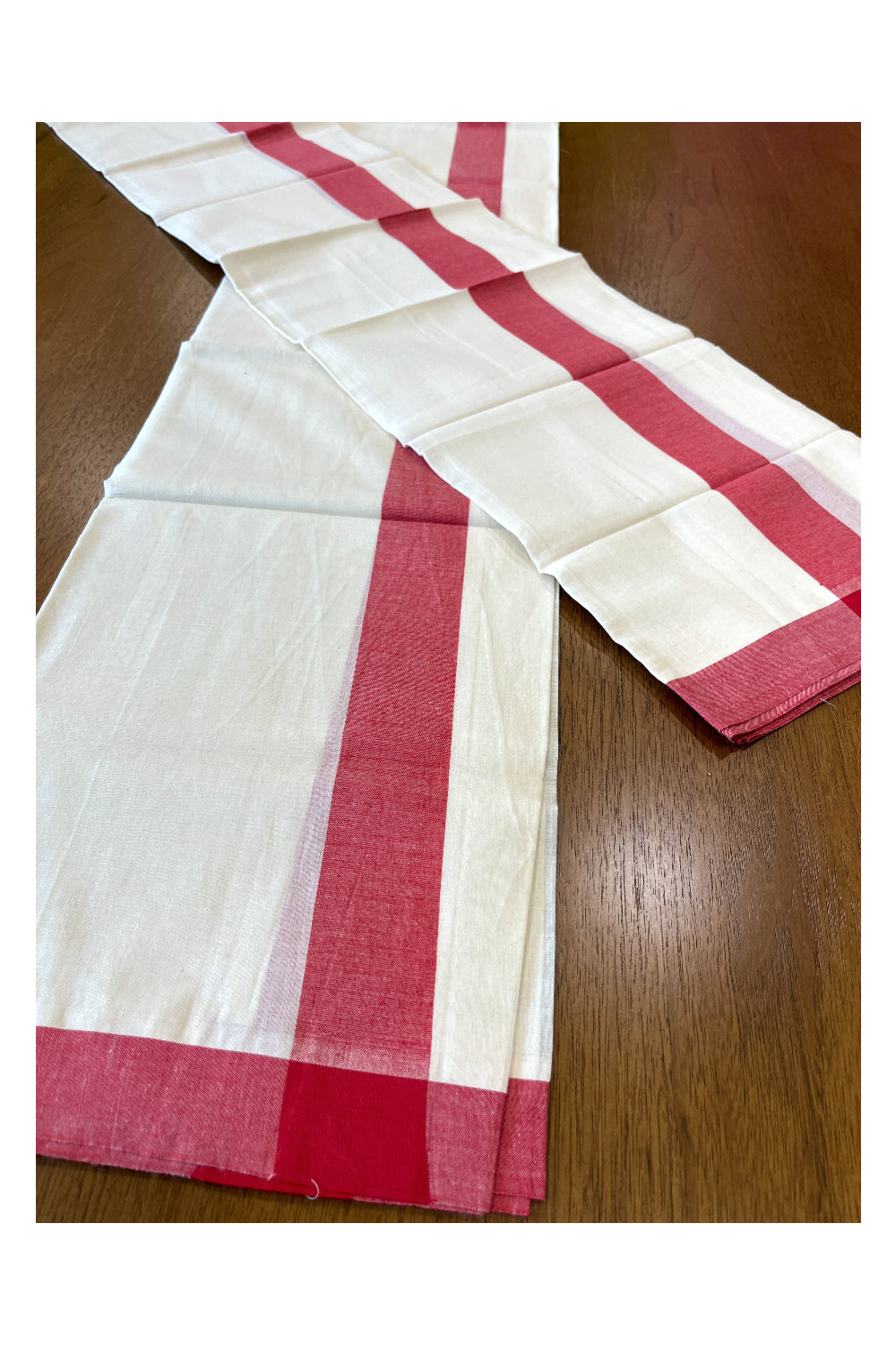 Kerala Cotton Mulloth Mundum Neriyathum Single (Set Mundu) with Red Border (Extra Soft Cotton) 2.80 Mtrs