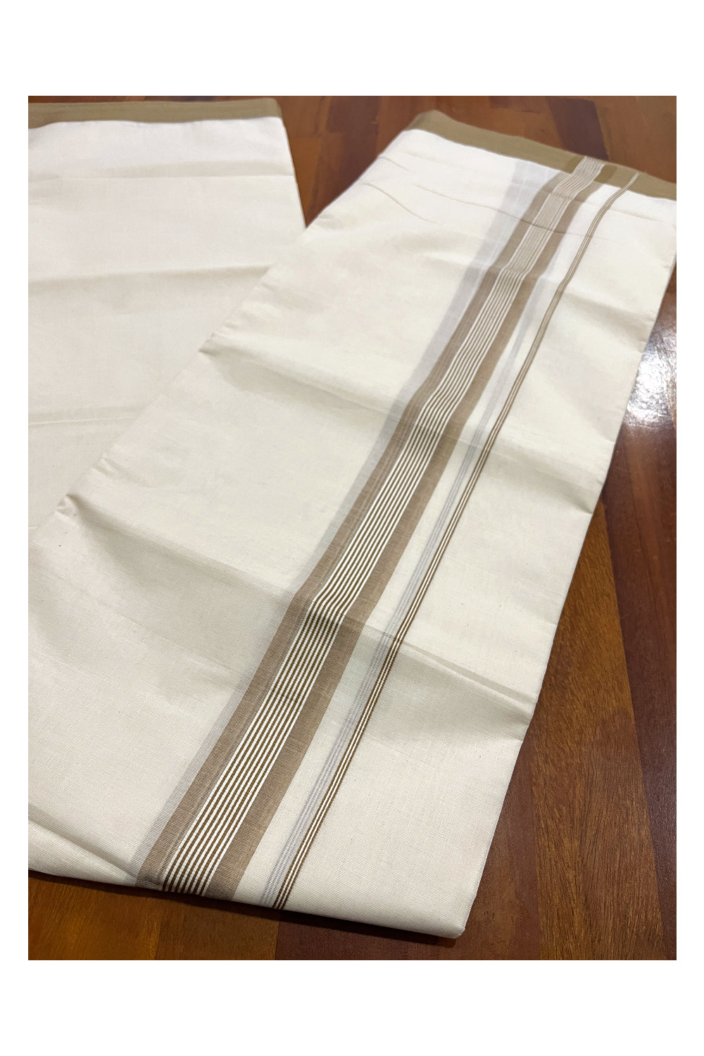 Pure Cotton Off White Double Mundu with Brown Kara (South Indian Dhoti)