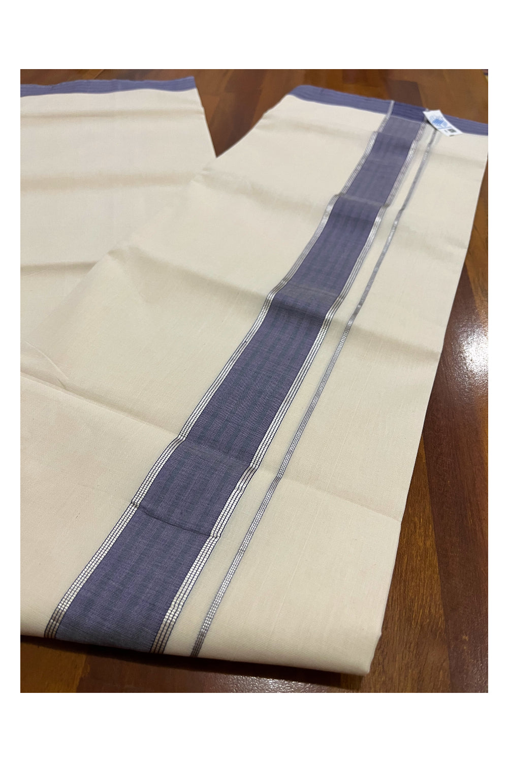 Southloom Premium Unakkupaavu Handloom Wedding Mundu with Violet and Silver Kasavu Border