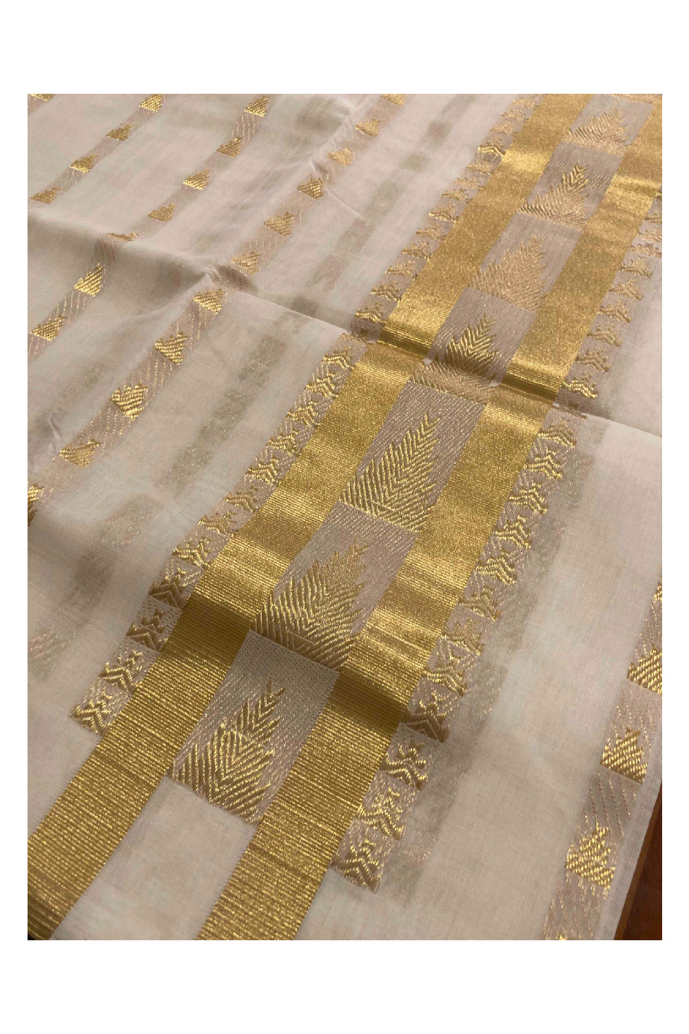Southloom™ Handloom Kasavu Churidar Salwar Material with Stripes Work (include Plain Shawl / Dupatta)