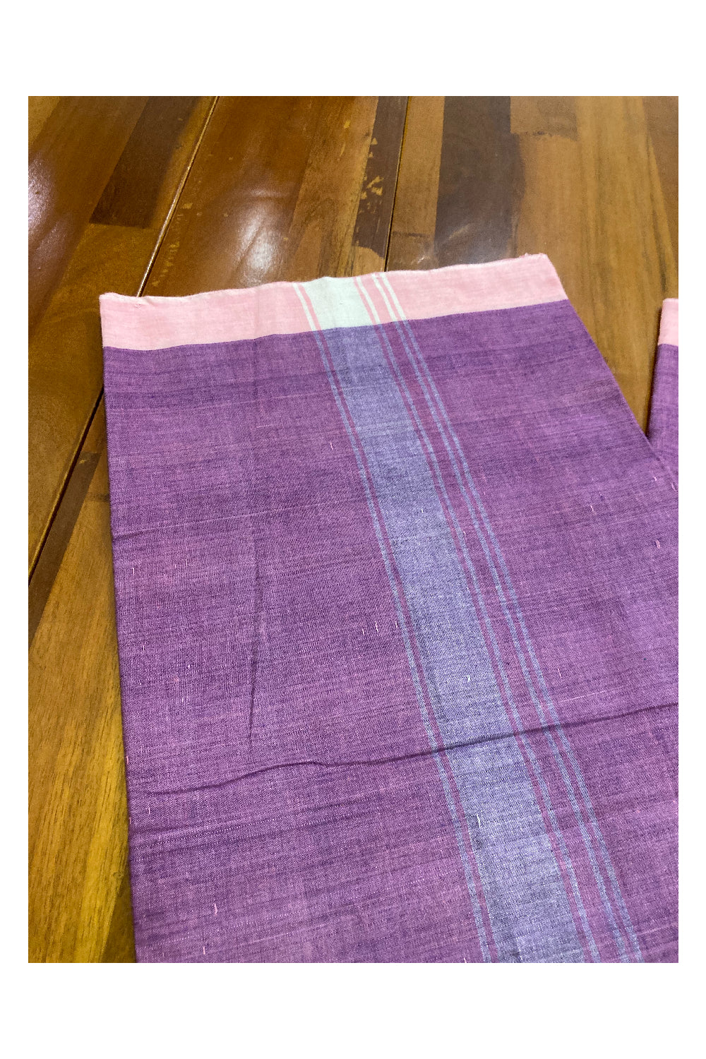Southloom Premium Handloom Violet Solid Single Mundu (Lungi) with Grey Border