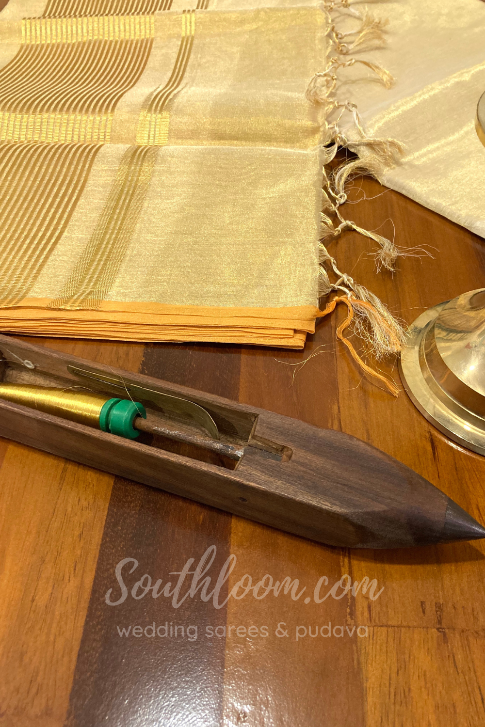 Southloom™ Original Handloom Kasavu Tissue Saree with Beautiful Half and Half Design