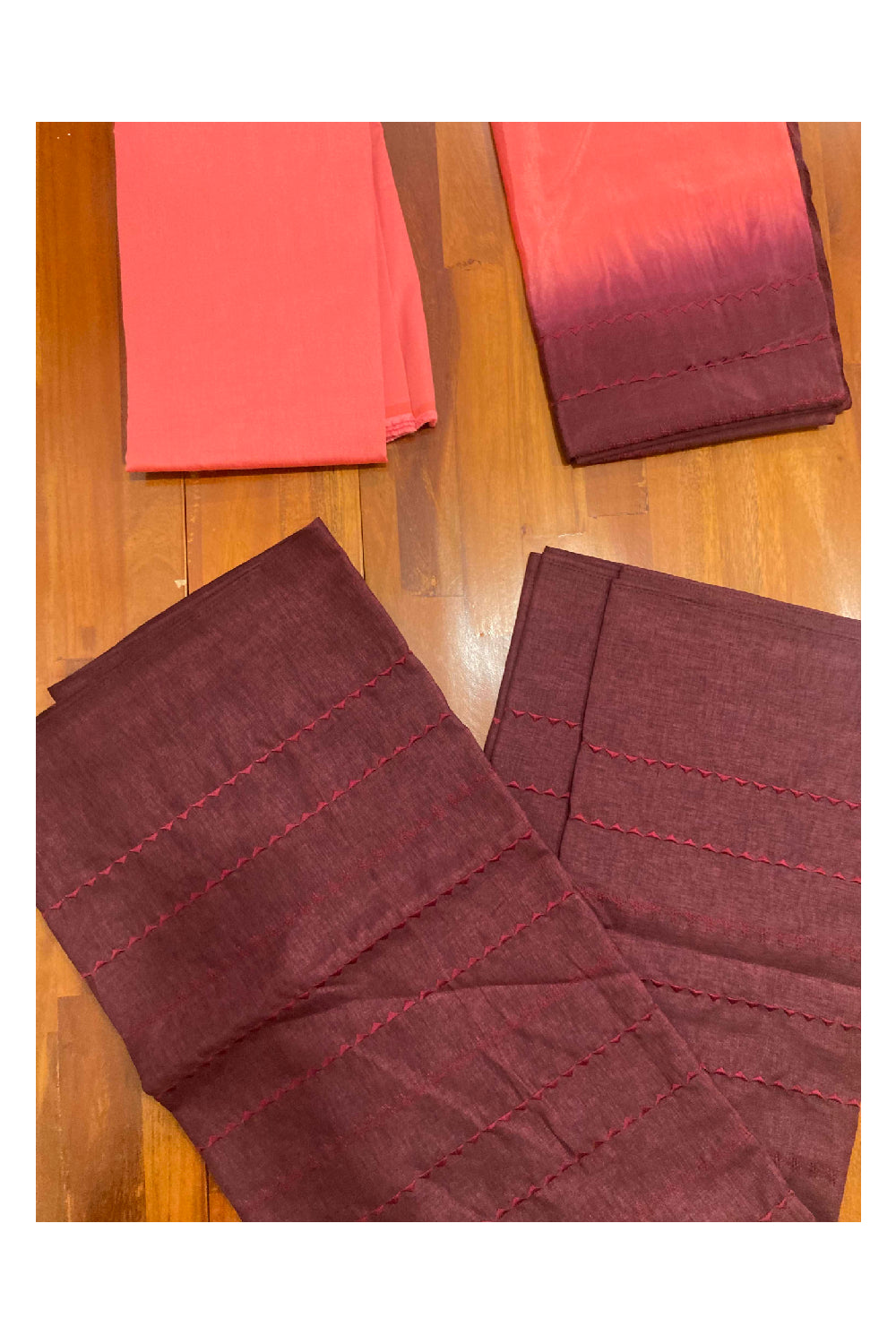 Southloom™ Semi Jute Churidar Salwar Suit Material in Maroon with Thread Work