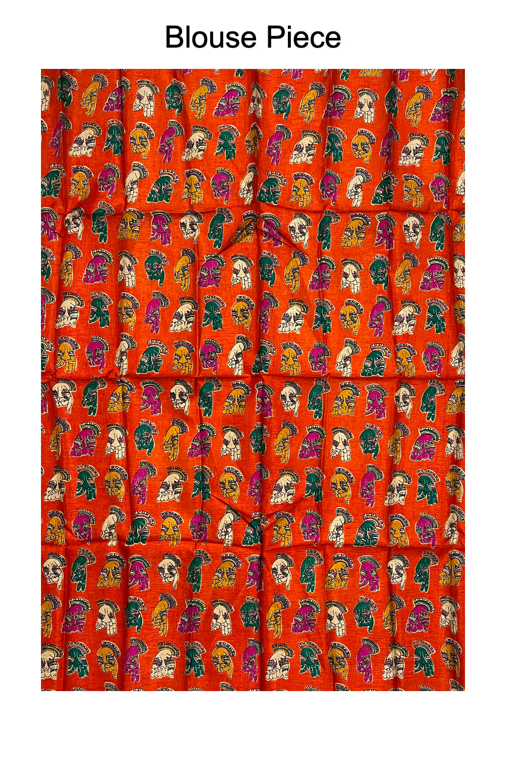 Kerala Pure Cotton Fusion Art Dark Orange Hand Figures Printed Kasavu Saree with Printed Blouse Piece