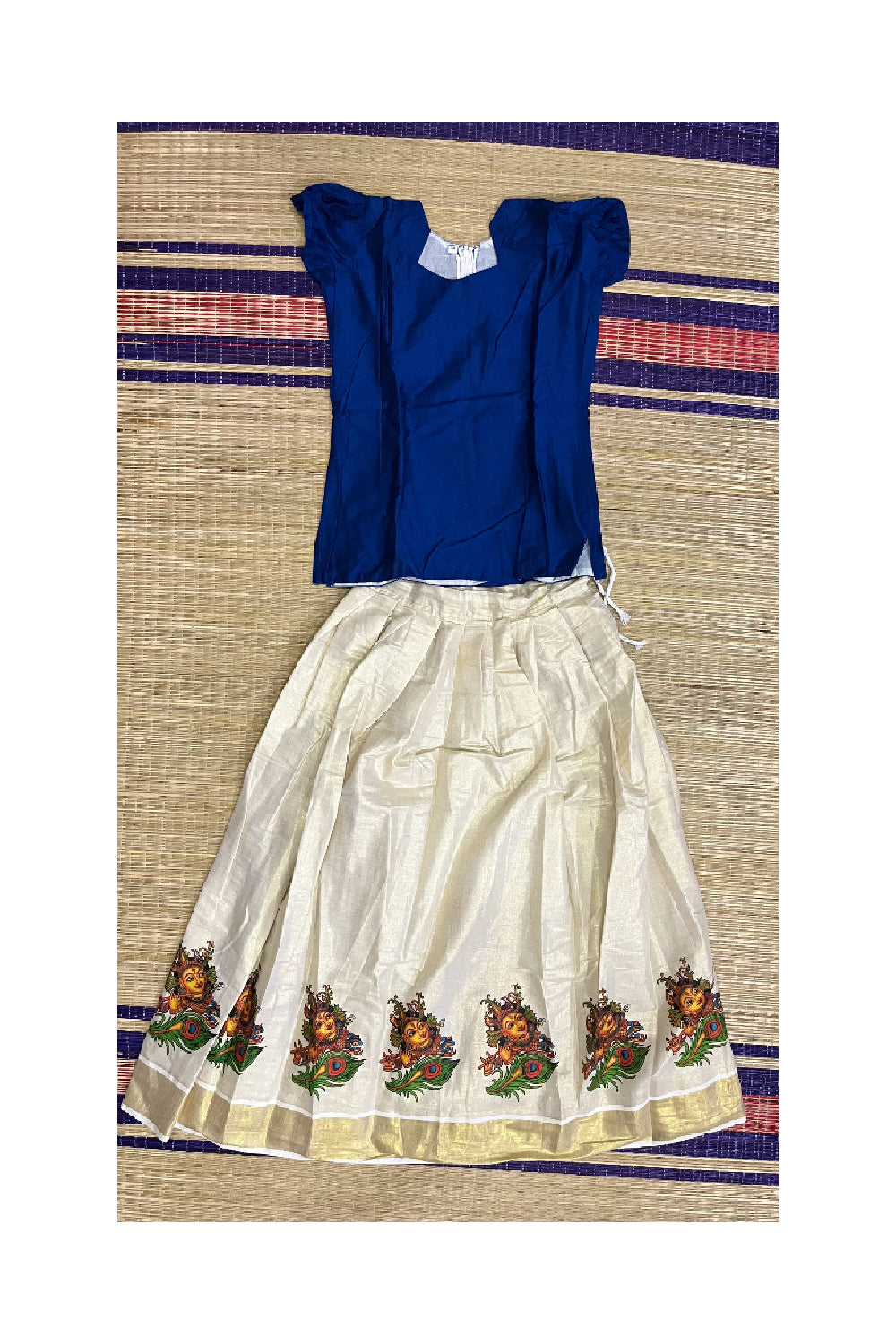 Southloom Kerala Pavada Blouse with Krishna Mural Design (Age - 12 Year)