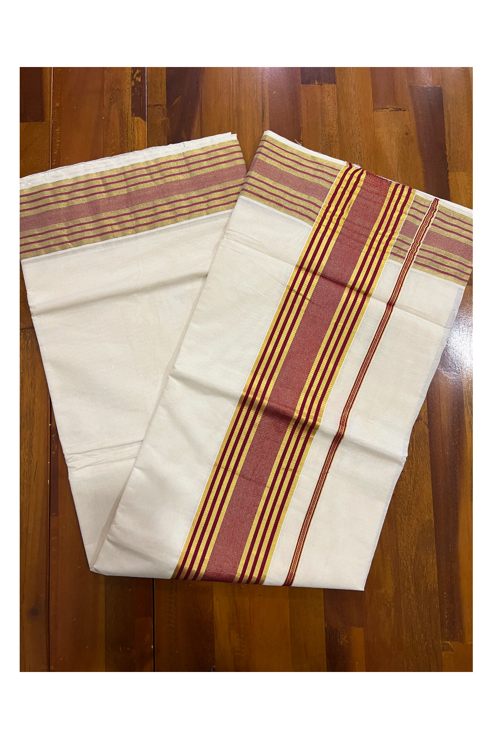 Pure Cotton Kerala Saree with Kasavu and Maroon Line Border