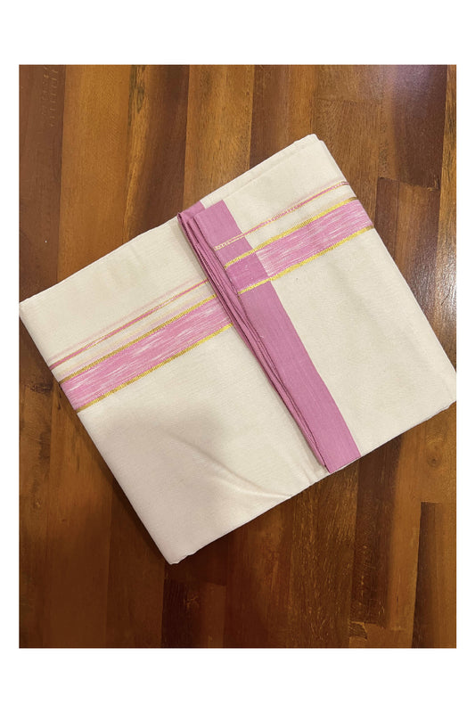 Southloom Balaramapuram Pure Cotton Handloom Mundu with Kasavu and Pink Border