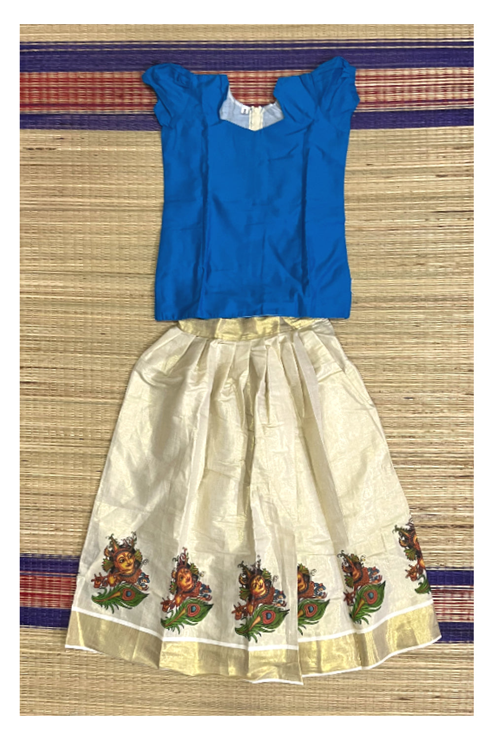 Southloom Kerala Pavada Blouse with Krishna Mural Design (Age - 8 Year)