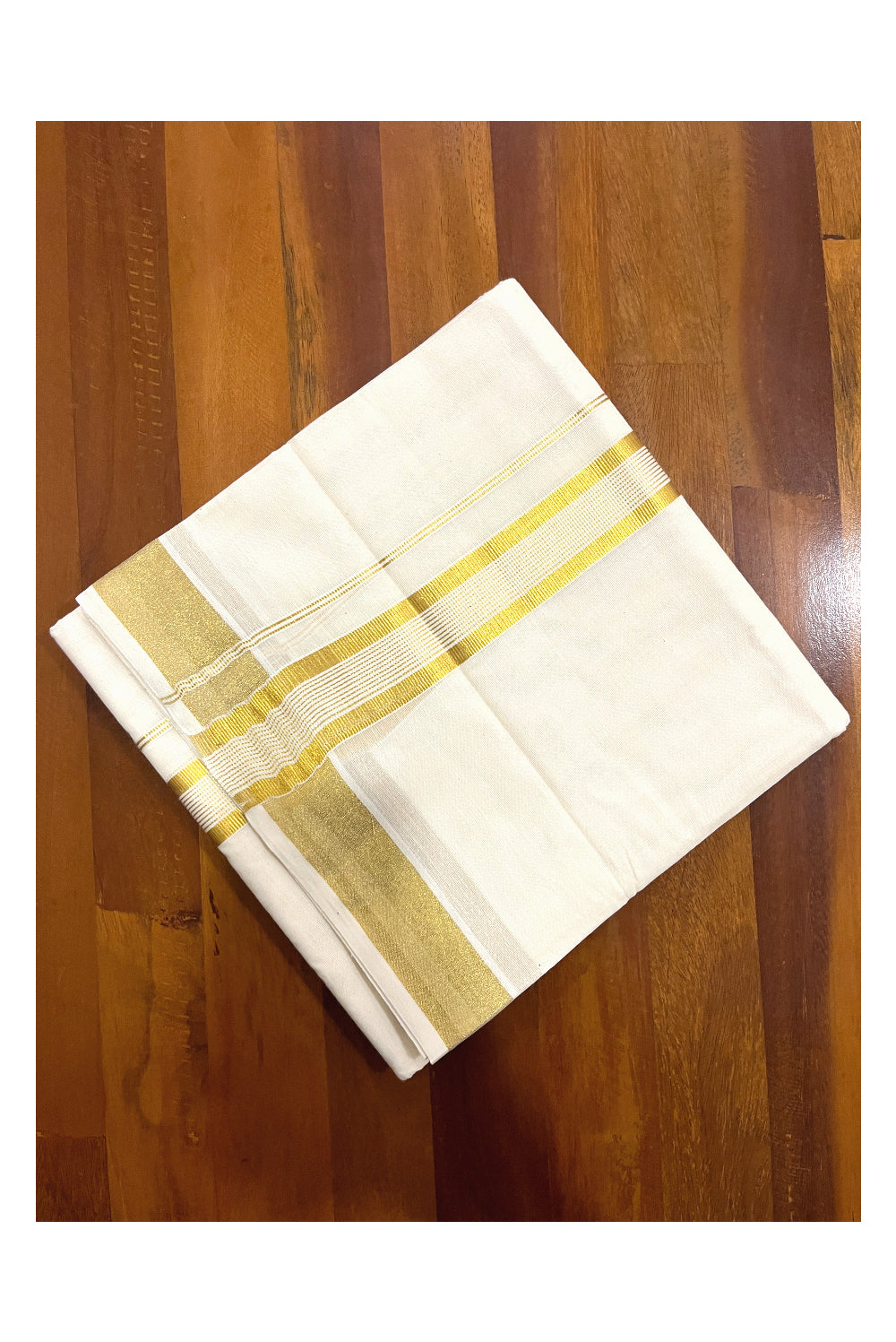 Pure Cotton Double Mundu with Kasavu Line Kara (South Indian Kerala Dhoti)