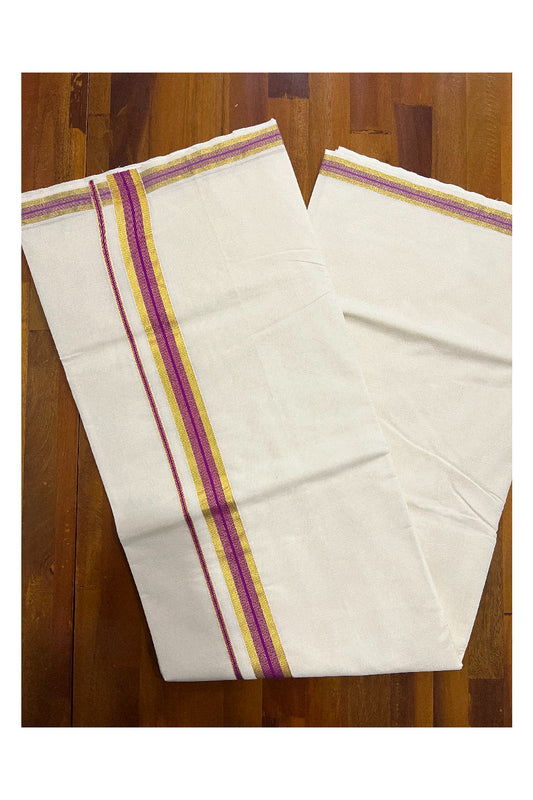 Kerala Pure Cotton Plain Saree with Kasavu and Magenta Border