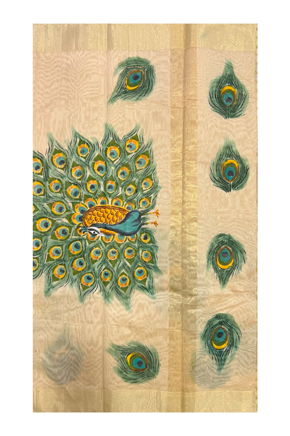 Southloom Light Brown Cotton Designer Saree with Mural Painted Work