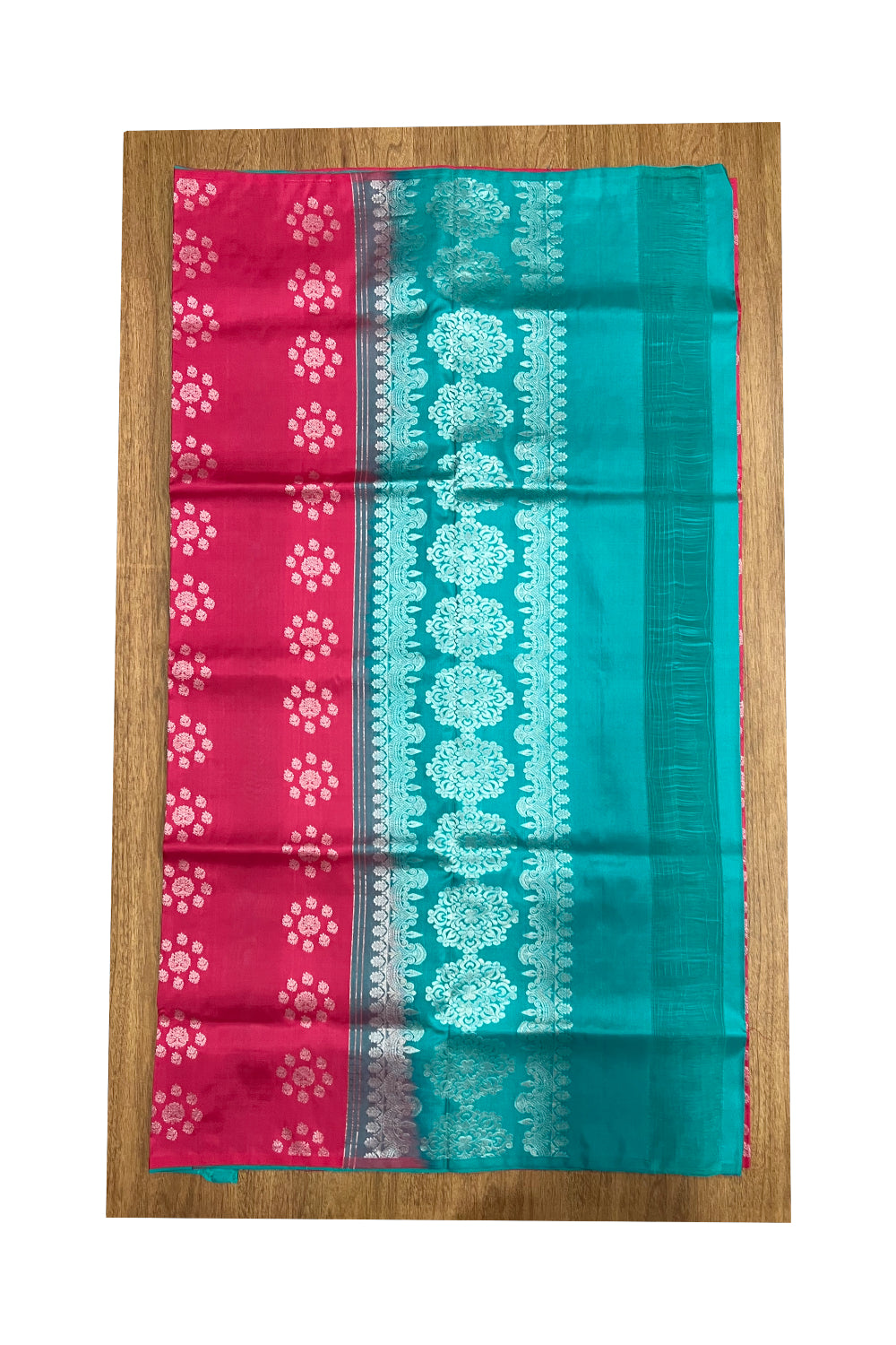 Southloom Handloom Pure Silk Kanchipuram Saree with Floral Patterns on Rose Body and Green Blouse Piece