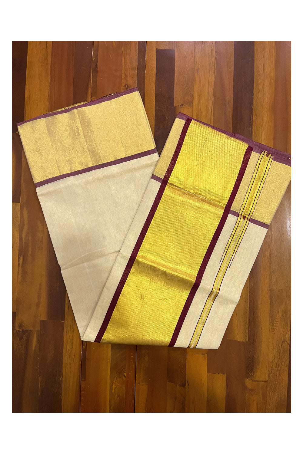 Southloom Premium Handloom Tissue Plain Saree with Maroon and Kasavu Border