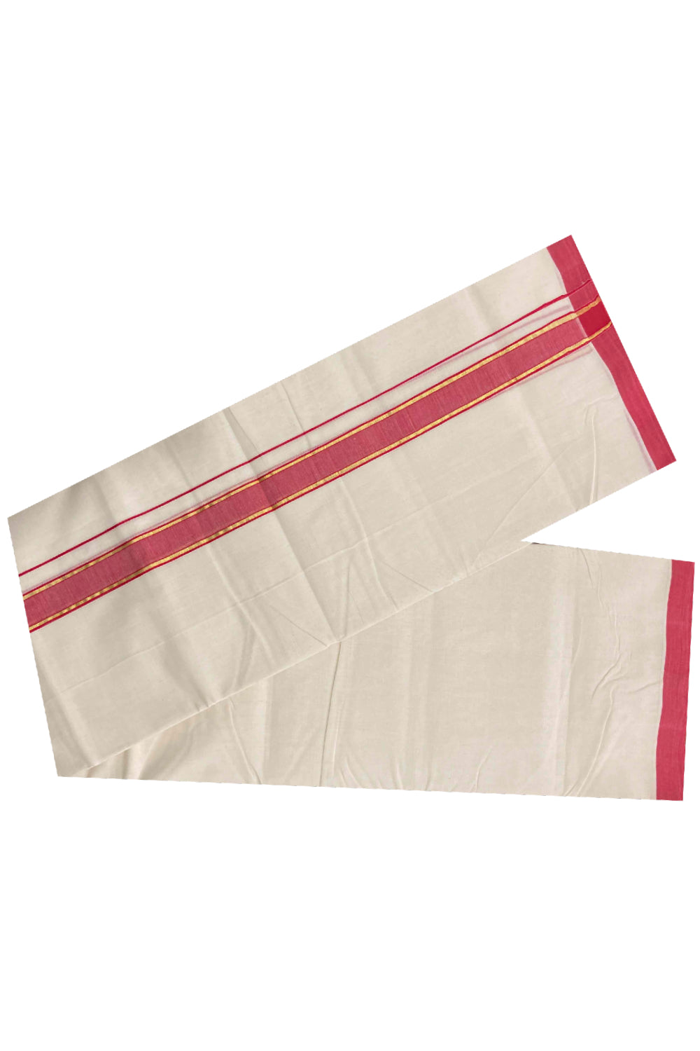 Southloom Handloom Premium Double Dhoti with Red and Kasavu Border