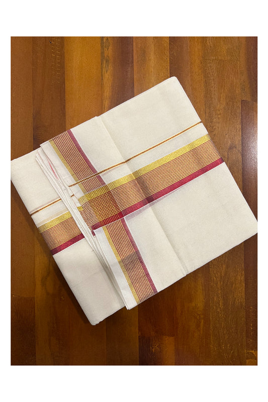 Southloom Kuthampully Handloom Pure Cotton Mundu with Golden and Red Kasavu Border (South Indian Dhoti)