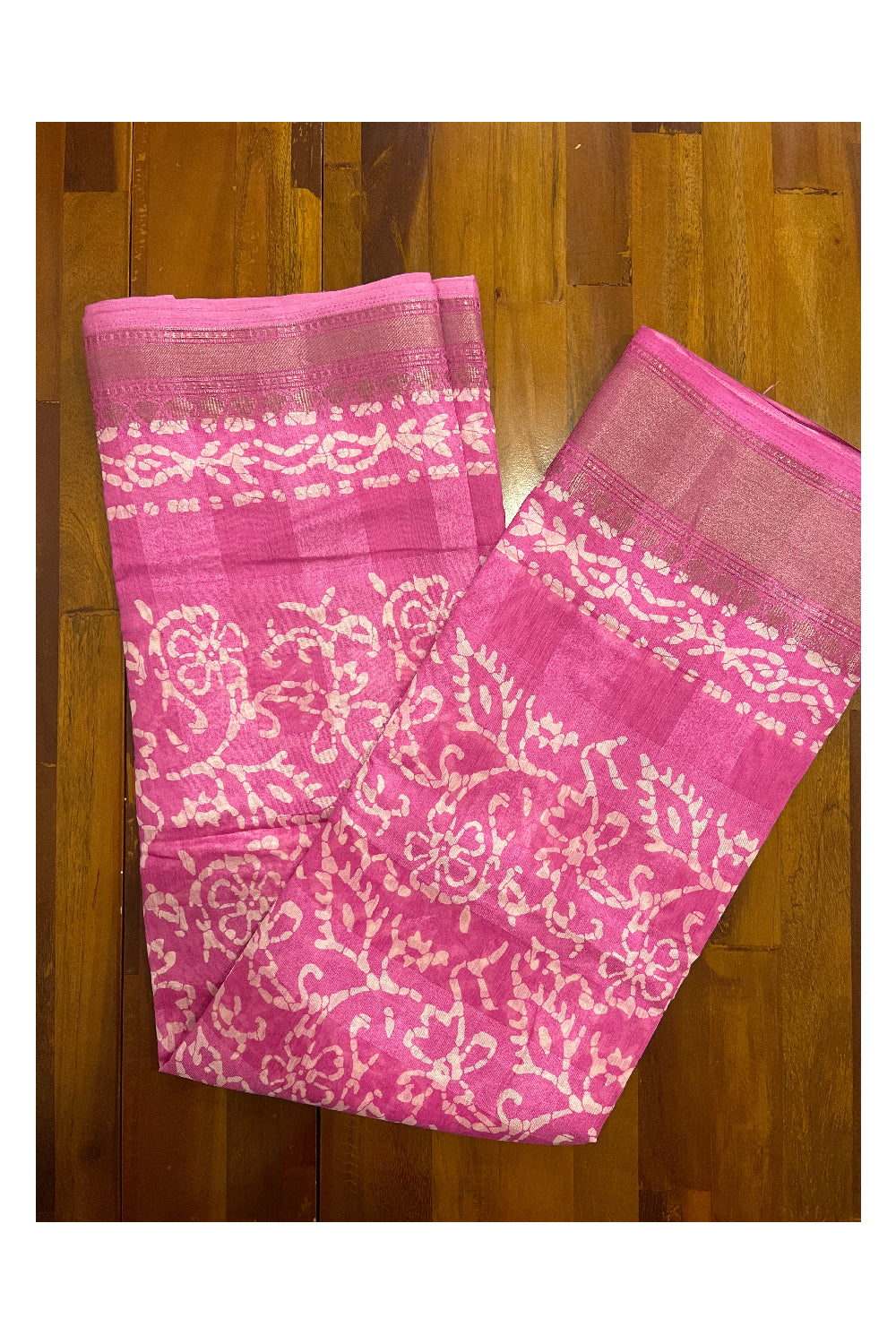 Southloom Dark Pink Cotton Printed Designer Saree