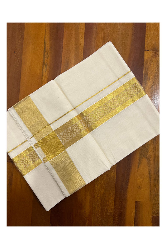 Southloom Balaramapuram Handloom Pure Cotton Wedding Mundu with Kasavu Woven Floral Design Border (South Indian Dhoti)