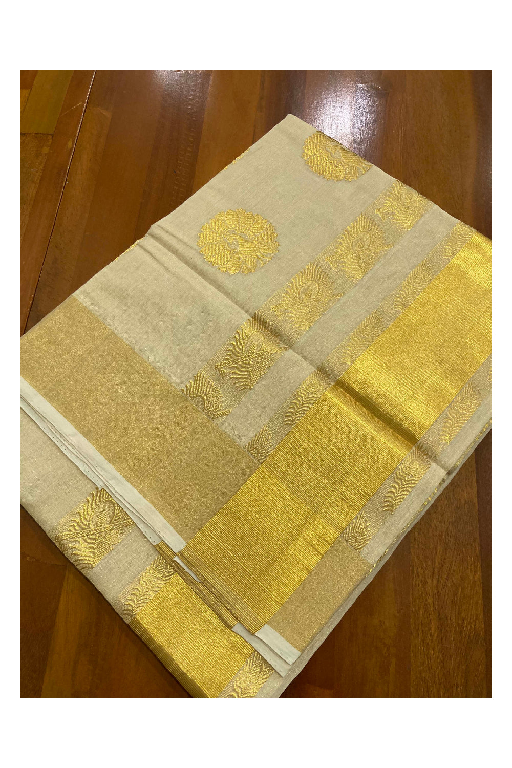 Southloom Balaramapuram Handloom Tissue Heavy Work Saree with Peacock Motifs