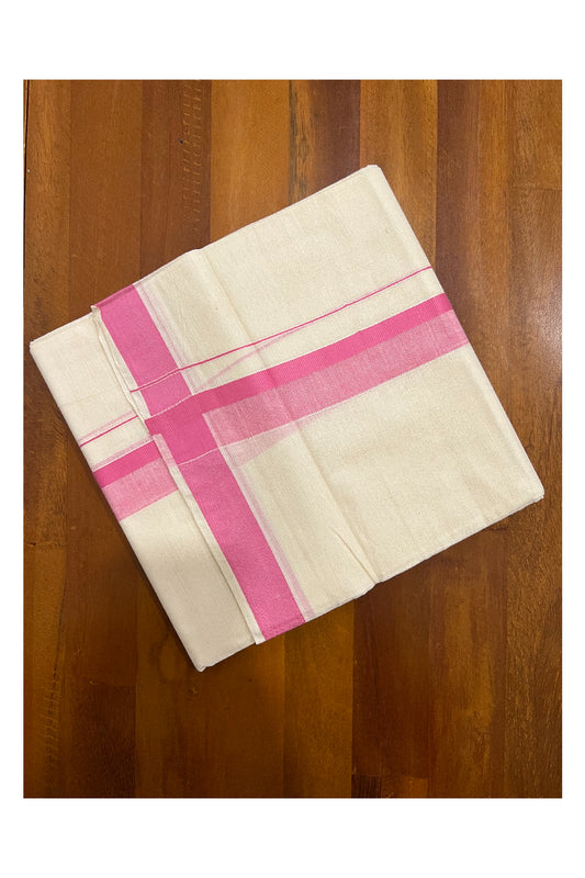 Off White Kerala Double Mundu with Pink Shaded Kara (South Indian Dhoti)