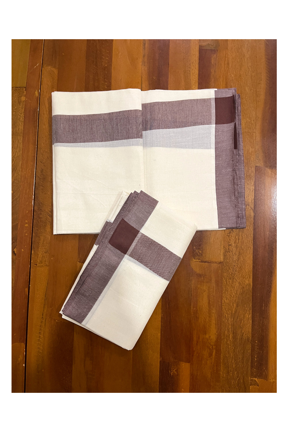 Kerala Cotton Mulloth Mundum Neriyathum Single (Set Mundu) with Brown Border (Extra Soft Cotton) 2.80 Mtrs