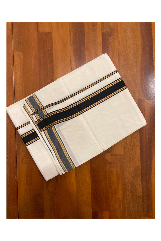 Off White Kerala Double Mundu with Kasavu and Black Border (South Indian Dhoti)