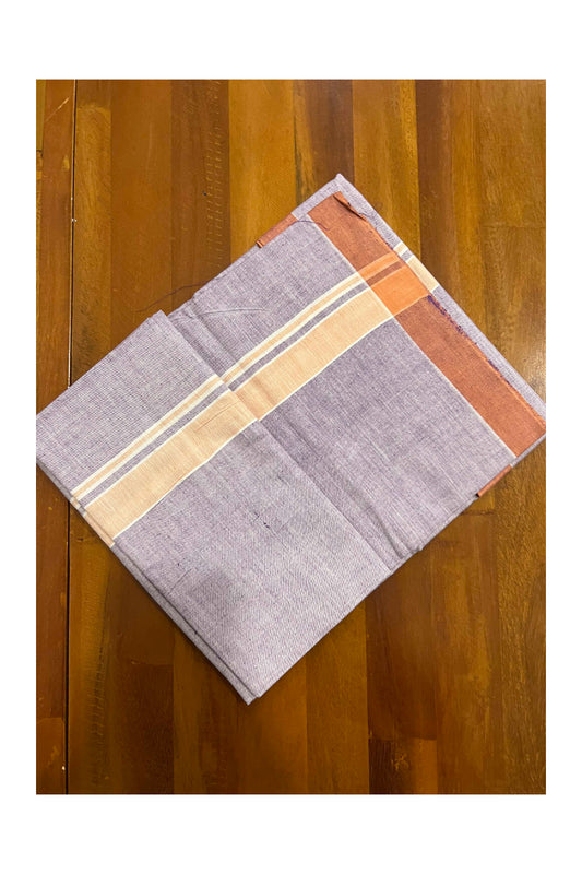 Southloom Premium Handloom Purple Shaded Single Mundu with Orange Border (Lungi)