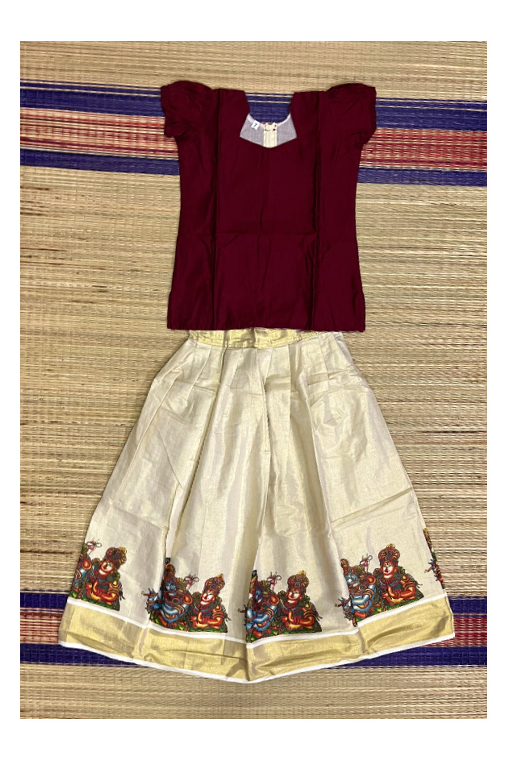 Southloom Kerala Pavada Blouse with Krishna Radha Mural Design (Age - 7 Year)