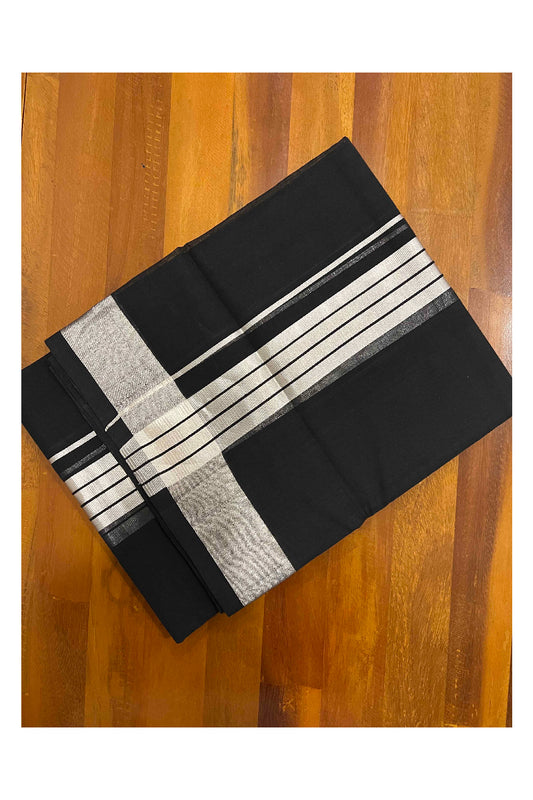 Southloom Kuthampully Handloom Pure Cotton Mundu with Silver Kasavu Lines Border (South Indian Dhoti)