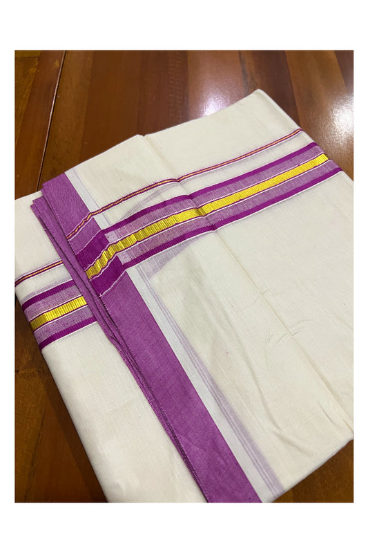 Off White Kerala Double Mundu with Kasavu and Magenta Border (South Indian Dhoti)