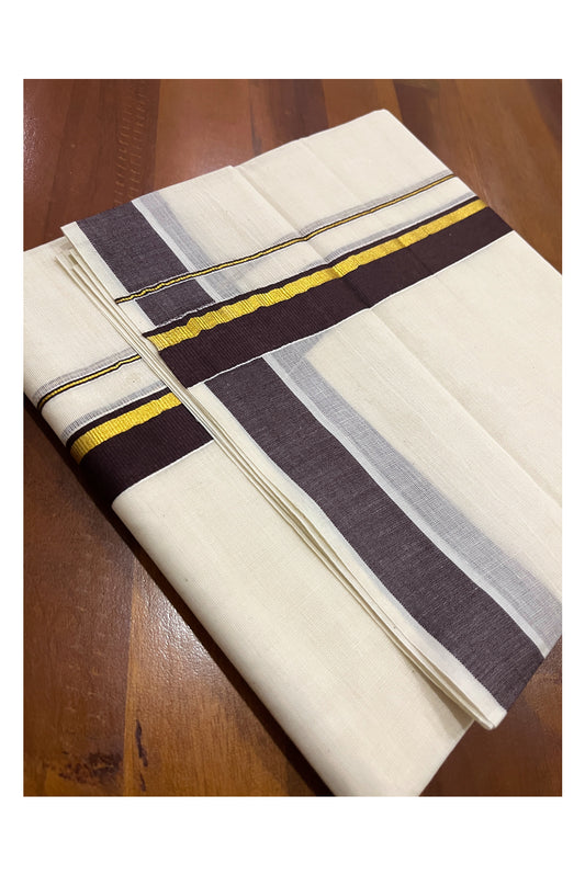 Pure Cotton Double Mundu with Brown and Kasavu Kara (South Indian Kerala Dhoti)