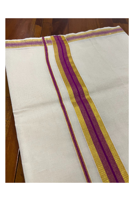 Kerala Pure Cotton Plain Saree with Kasavu and Magenta Border