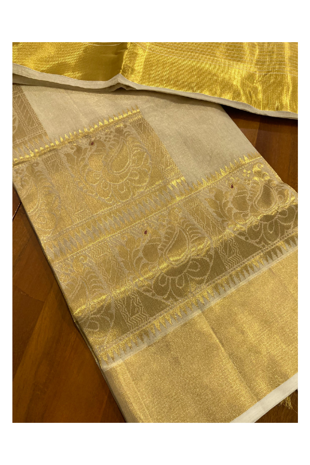 Southloom Balaramapuram Handloom Tissue Heavy Work Saree with 12 inch Pallu