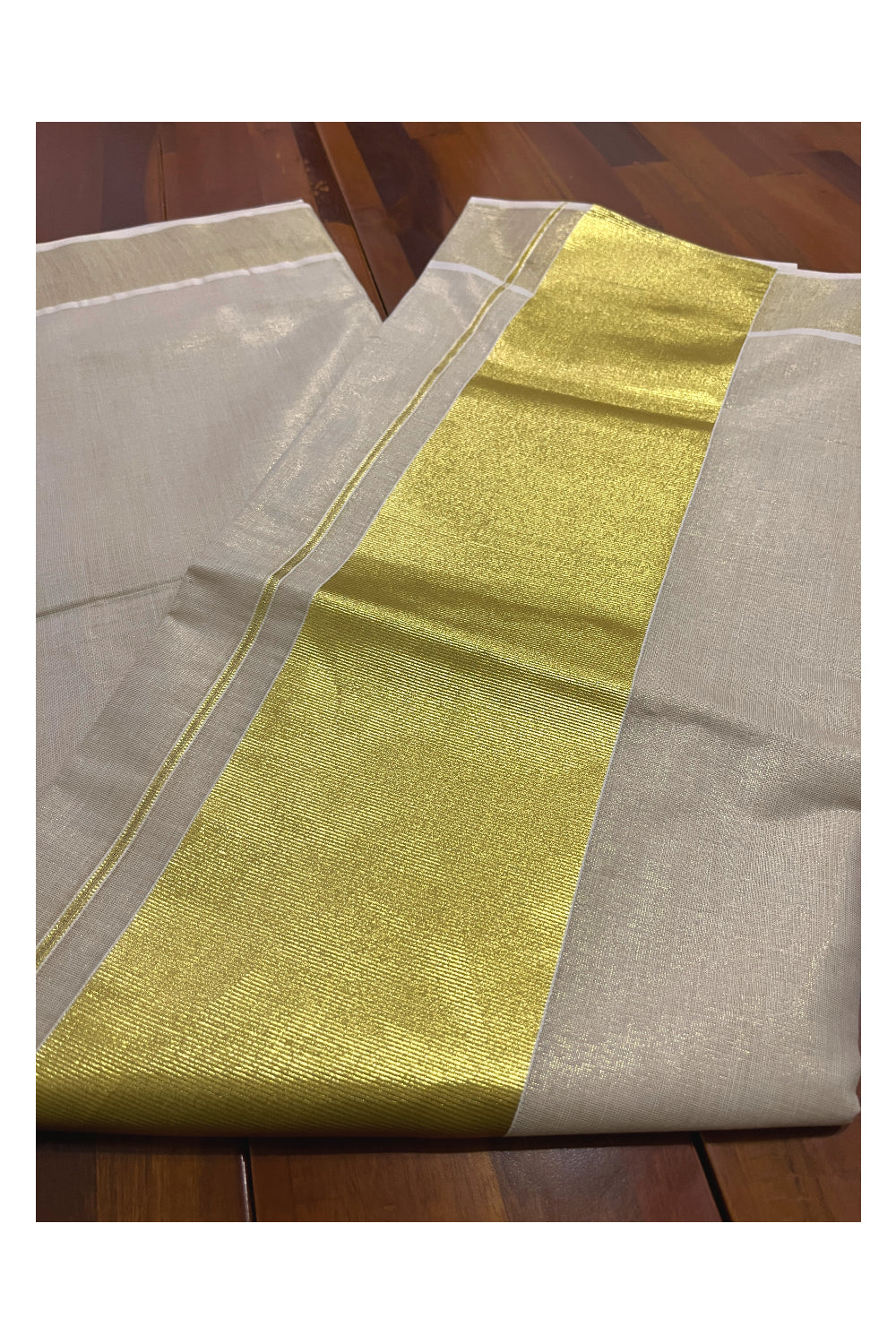 Kerala Tissue Kasavu Plain Saree With 6 Inch Pallu