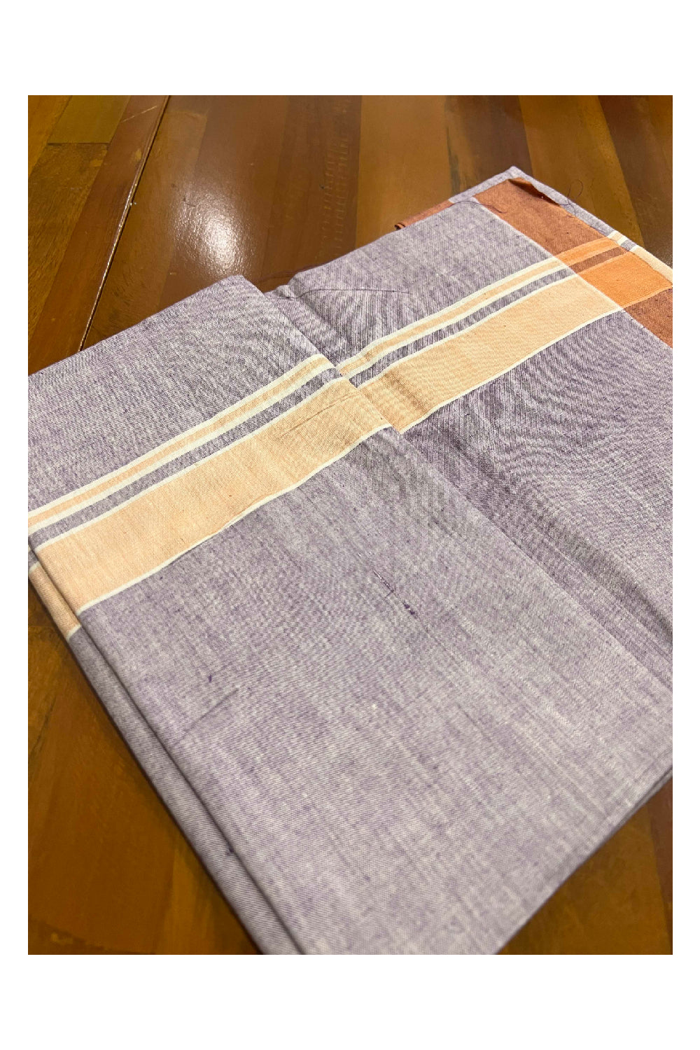 Southloom Premium Handloom Purple Shaded Single Mundu with Orange Border (Lungi)