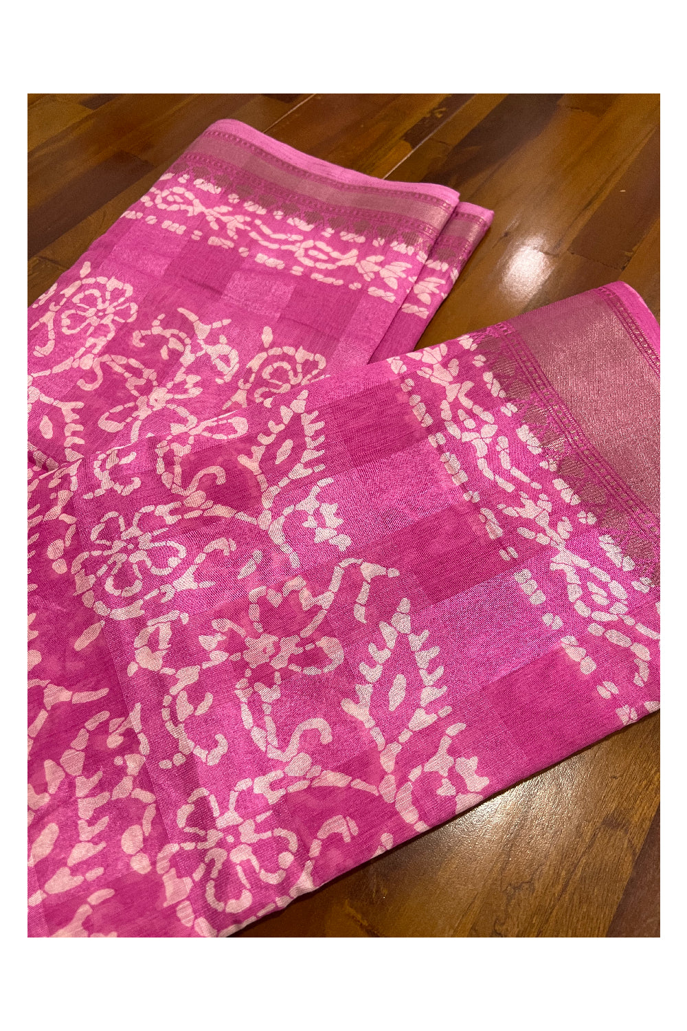 Southloom Dark Pink Cotton Printed Designer Saree