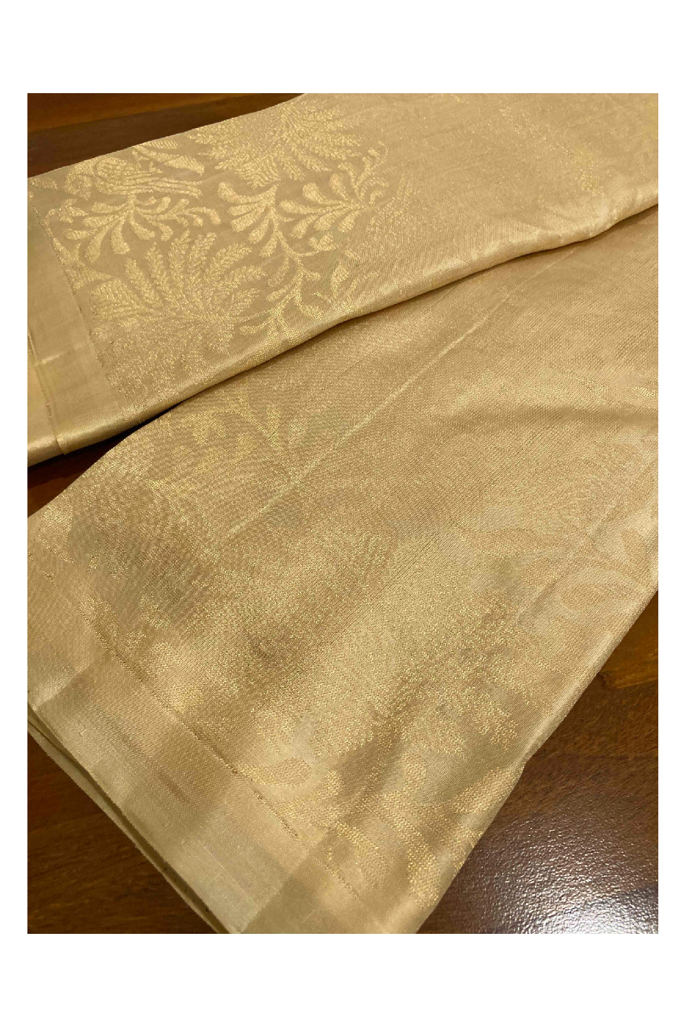 Southloom Handloom Pure Silk Manthrakodi Kanchipuram Saree in Single Beige Colour and Silver Zari Motifs