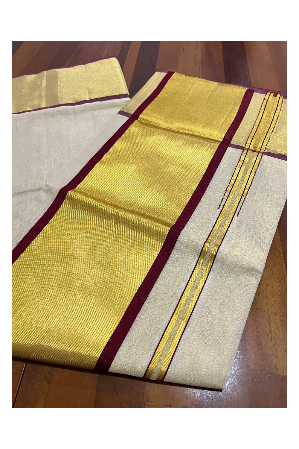 Southloom Premium Handloom Tissue Plain Saree with Maroon and Kasavu Border