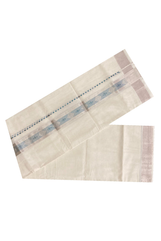 Southloom Handloom Premium Silver Kasavu Double Dhoti with Woven Design Border