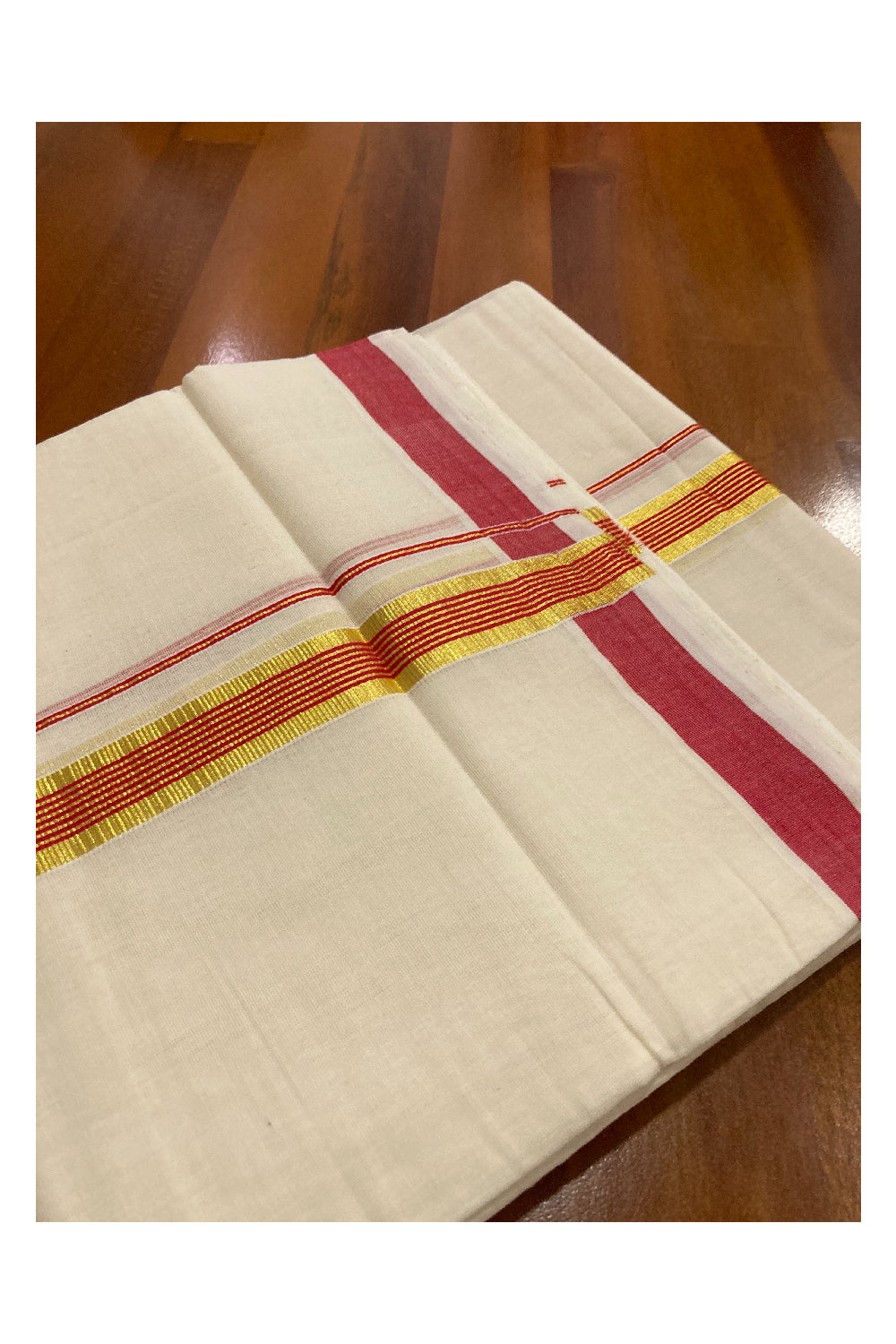 Southloom Onam 2022 Premium Handloom Kasavu Double Mundu / Dhoti with Red Kara