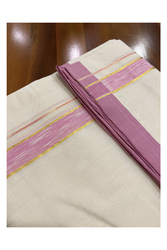 Southloom Balaramapuram Pure Cotton Handloom Mundu with Kasavu and Pink Border