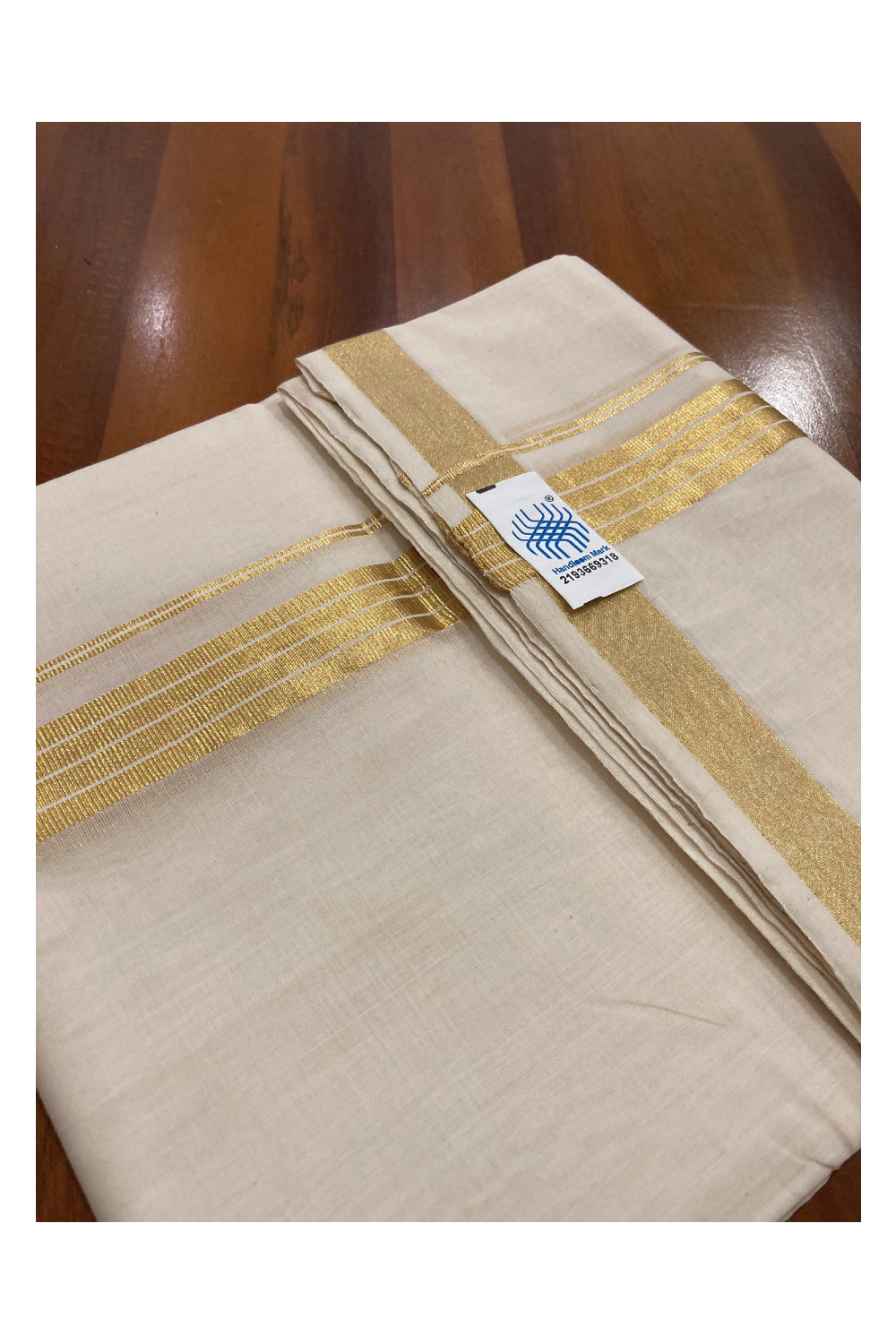 Southloom Balaramapuram Unakkupaavu Premium Wedding Handloom Mundu with Lines on Kasavu Border